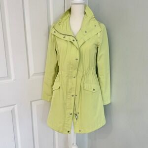Talbots Womens Lime Green Lightweight Rain Jacket Anorak Adjustable S Parka